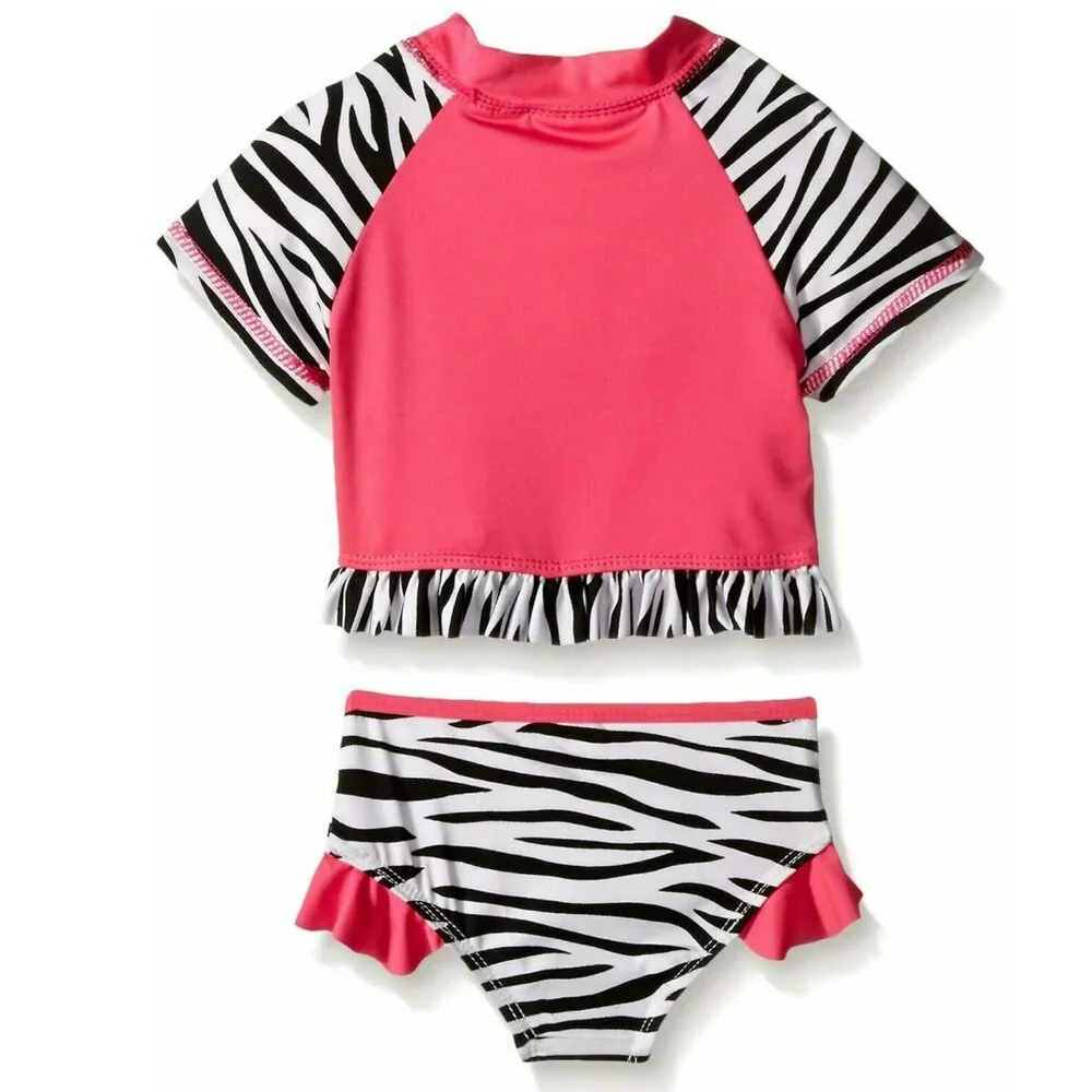 NEW Wippette 2 Piece Zebra Heart Print short Sleeve Rash Guard Swim Top Swimsuit